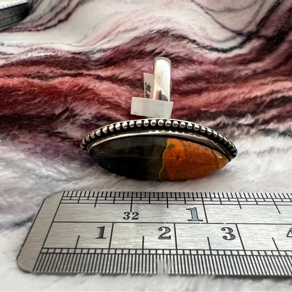 ❤️ Bumblebee Jasper Southwestern 925 Navajo Inspired Sz 8.75 Ring 9.1gms - Picture 5 of 11